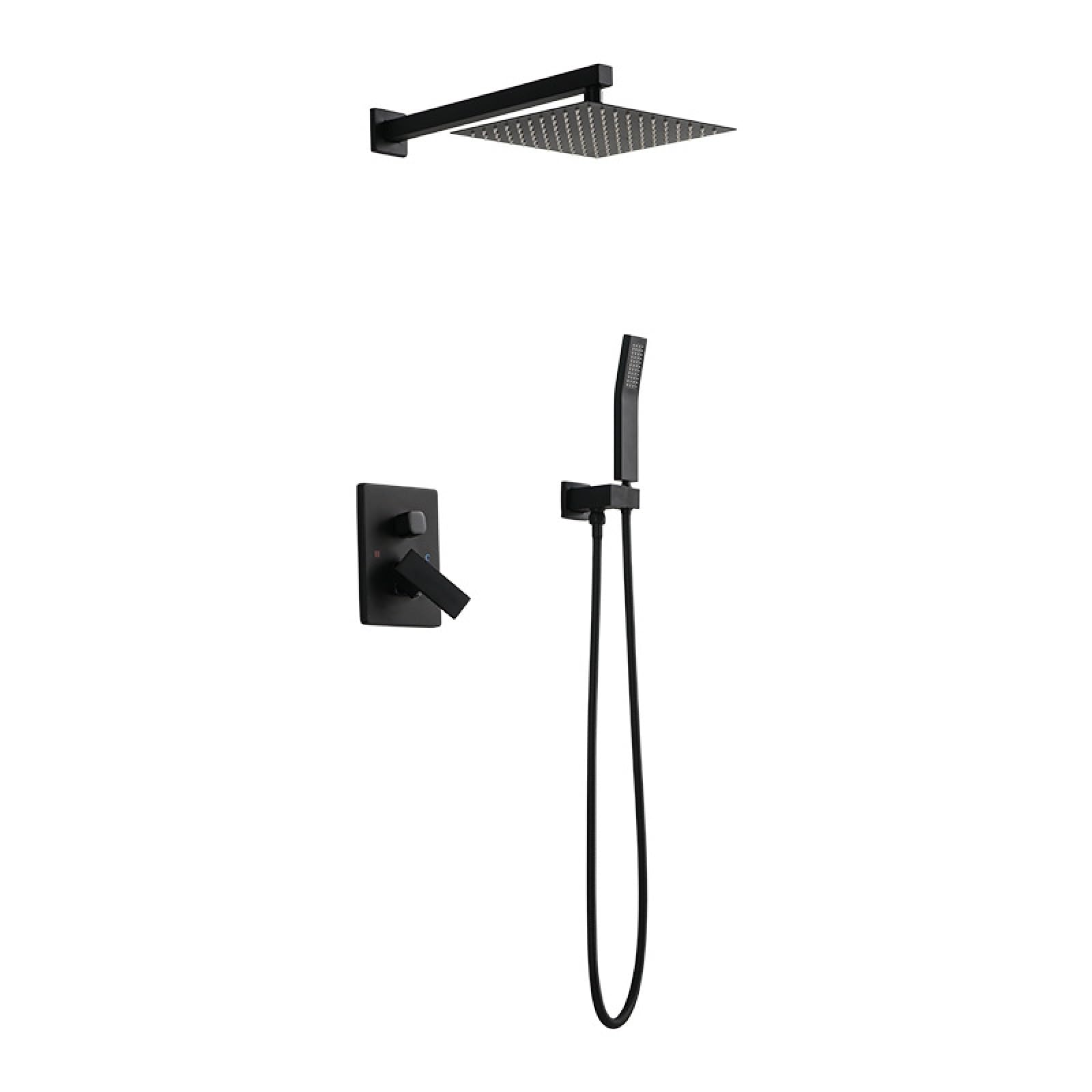ASerZenith in-Wall Concealed Shower, Full Copper Shower Shower, Black Dual Function Concealed Shower, Hotel Shower, Bathroom(Black)