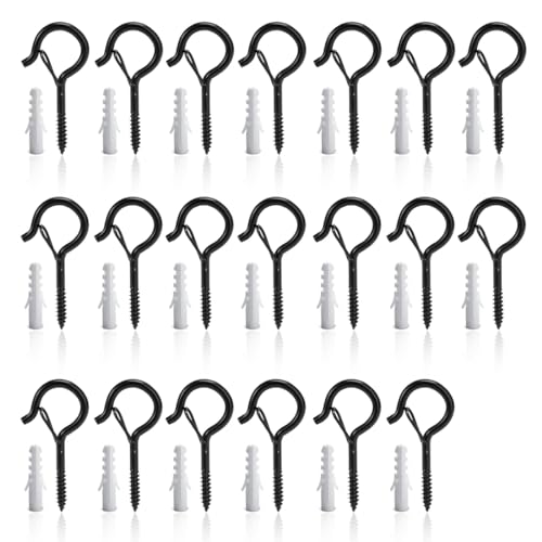 OUDQFCJ 20pcs Crochets à vis robustes avec boucle de sécurité, Acier au carbone, Fer, 100%, Crochet, Suspension pour plantes, oiseaux, guirlandes, cuisine, rangement