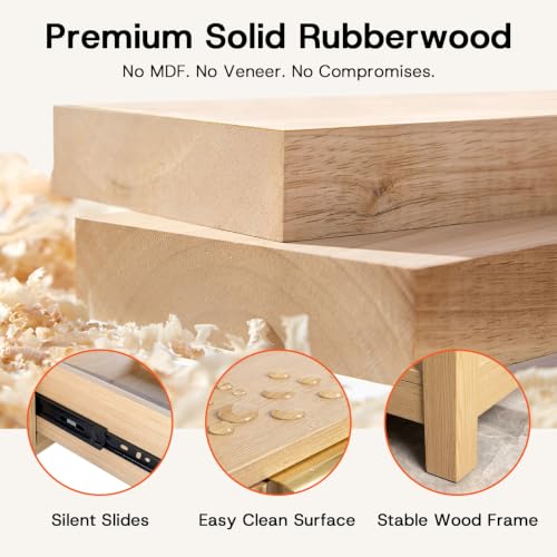 Image of Solid Wood Nightstand with Drawer, Mid-Century Real Wooden Bedside Table with Storage,Modern Fluted End Table for Bedroom Sofa Couch Office,15.75 inch L x 11.81 inch W x 23.62 inch H Natural.