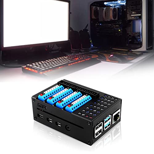 Caja de metal para Raspberry Pi 4B con cable de 40 pines plano y panel frontal de luces LED 2