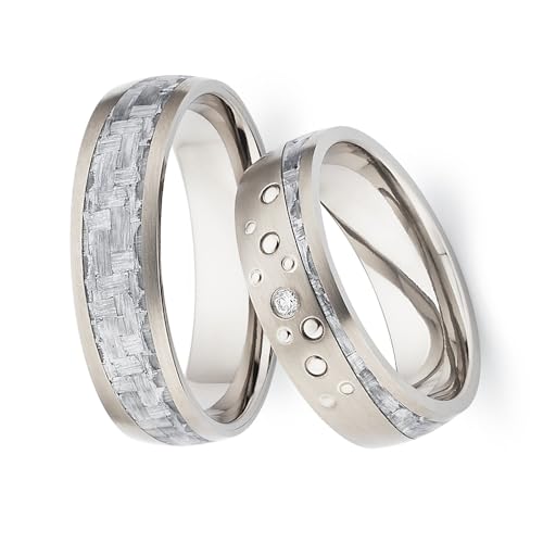 Blue Moon Diamonds Eheringe & Trauringe aus Titan und Carbon mit Diamant (0,015 ct W/SI) – Paar Partnerringe/Verlobungsringe/Hochzeitsringe inkl. Gravur & Etui | Modell 4106