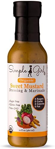 Simple Girl Organic Sweet Mustard Salad Dressing - 12oz - Sugar Free - Certified Organic - Kosher - Gluten Free - Vegan - No Carbs - Fat Free - Compatible with Most Sugar Free Diet Plans