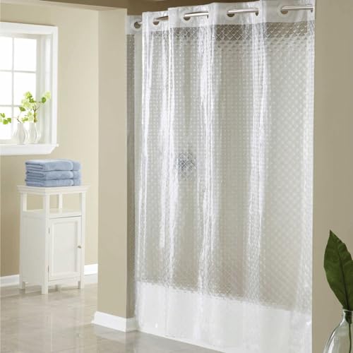 Hookless Full Length 2-in-1 Chlorine-Free Diamond PEVA Shower Curtain with Flex-On Rings for Easy...