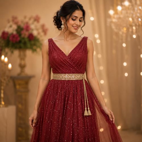 Image of Perfect Golden Vaddanam and Kamarbandh | Women's Saree Belt for Ethnic Wear | Saree Belt for Women, Waist Belt