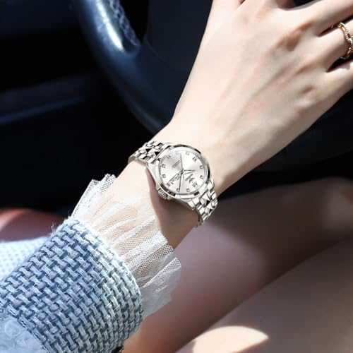 Image of OLEVS Silver Watch for Women Dress Analog Small Female Watch Stainless Steel Watches for Lady