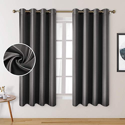 HOMEIDEAS 2 Panels Light Grey Outdoor Curtains for Patio Waterproof, 52 X 96 Inch& Faux Silk Curtains Dark Grey Blackout Curtains 52 X 63 Inch