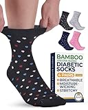 Pembrook Bamboo Viscose Diabetic Socken für Damen und Herren, 4 Paar, Knöchelsocken für Neuropathy, Diabetikersocken, Größe 9-11, Herzen (grau/marineblau/rosa/schwarz) - 4 Paar, L