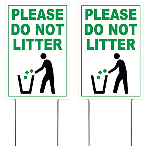 4LessCo 8x12 Inch Please DO NOT Litter Yard Sign No Littering Sign with Stake wb-v, 2 Pack