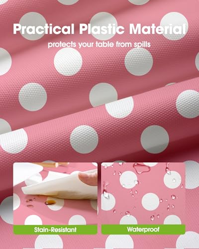 Image of Pureegg Plastic Table Cloth Disposable 10 Pack, 54 x 108 Inch Table Cloths, Birthday, Wedding, Pink Girl Party, Picnic, Decorative Tablecloths, Rectangle Cover, Leakproof & Sturdy, Pink Polka Dot