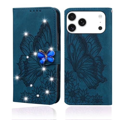 Étui portefeuille iPhone 16 Pro Max bleu à rabat magnétique