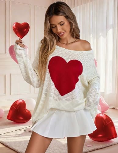 Image of Libsorge Womens Valentine Heart Sweater 2026 Valentines Day Trendy Cute Oversized Long Sleeve Pullover Sweaters