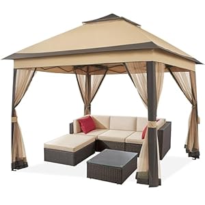 Yaheetech 3,3 x 3,3 m tuinpaviljoen, dubbel dak, tuinhuisje, stabiel paviljoen met 4 netwanden, waterdicht, voor tuin, binnenplaats, terras