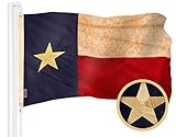 G128 Texas Tea-Stained TX State Flag | 3x5 Ft | Embroidered 420D Polyester - Embroidered Stars, Sewn Stripes, Brass Grommets, Indoor/Outdoor, Vibrant Colors, Quality Polyester