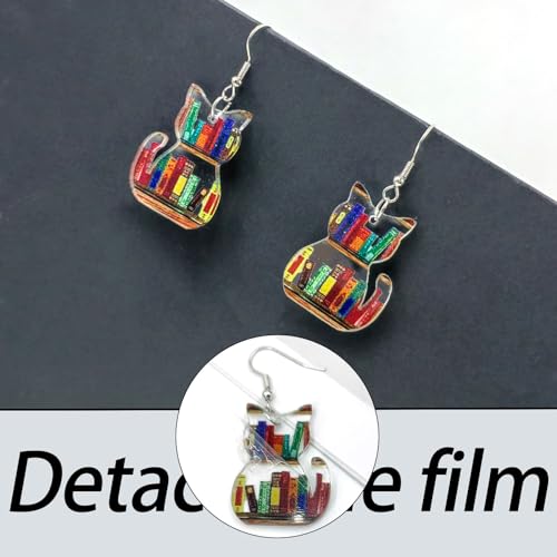 Bookcase Dangle Earrings for Women Teardrop Dangle Earrings with Book Shelves Patterned Acrylic Gifts for Women Girls (cat)4