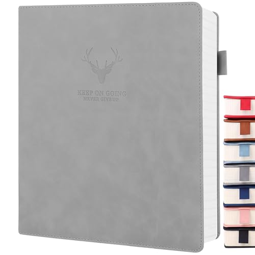 UIRIO Dickes Tagebuch Notizbuch (grau) - 360 Seiten A4 Tägliches Tagebuch liniertes Papier - breit linierte Notizbücher für Arbeit, Schreiben, Schule, Männer, Frauen, Molkerei