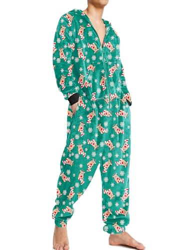 Ekouaer Mens Onesie Christmas Hoodie Fleece One Piece Pajamas Zipper Up Flannel Adult Pjs S-XXL