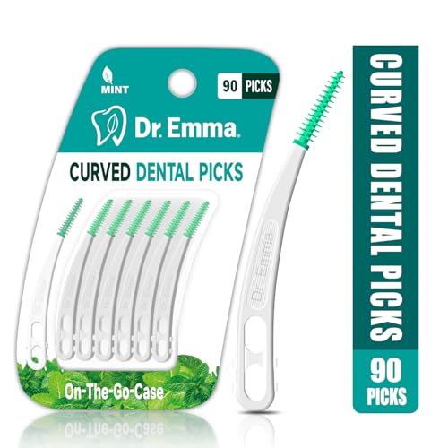 Image of Dr. Emma Dental Picks Mint Curved Soft Rubberized Tooth Picks Easy to Use Brush Picks with Carry Case, 90Ct /Pack, 2 Pack