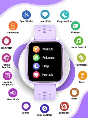 kids smart watch girls boys smart girls watch for kids smart watch gifts for 4-16 years old with sleep mode multiple sports modes pedometer birthday gift for boys girls purple