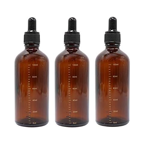QUUPY 3PCS 100ml Amber Glass Bottle Amber Empty Dropper Bottle with Glass Pipette Dropper Refillable Glass Graduated Scale Dropper Bottle for Essential oil Diffuser Beauty Oil Mix Cover