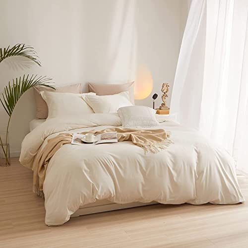 Lifetb TBUS10JMC-2Q Cream White Duvet Cover Queen Washed Microfiber Off White Bedding Sets Simple Style Ivory White Comforter Cover With Zipper Closure Modern Soft Solid White Duvet Quilt Cover thumb #5