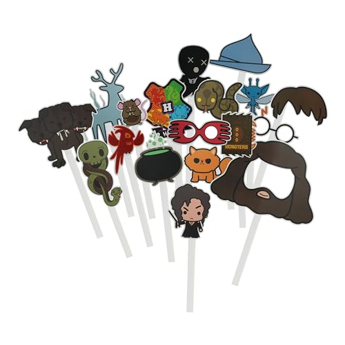 Harry Potter Foto-Requisiten Pack - 58 Requisiten mit Stöcken, Geburtstagsfeier & Foto-Booth Dekorationszubehör für Potter-Themen-Event, Spaß Hogwarts-Thema