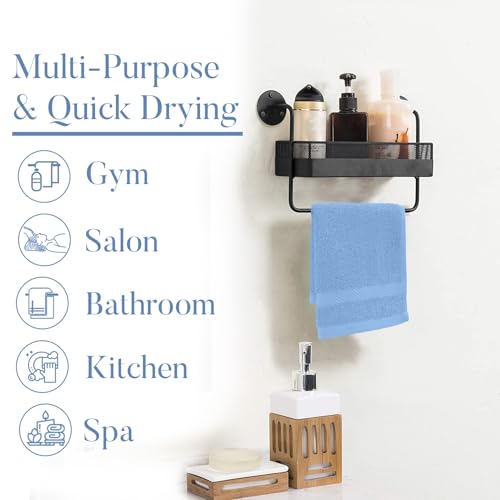 Image of DAN RIVER 12-Pack Premium 100% Cotton Medium Blue Face Towels for Bathroom - Reusable Face Wash Cloths for Showering 12x12 Inches - 550 GSM Super Soft & Absorbent Luxury WashCloths for Body, Spa & Gym