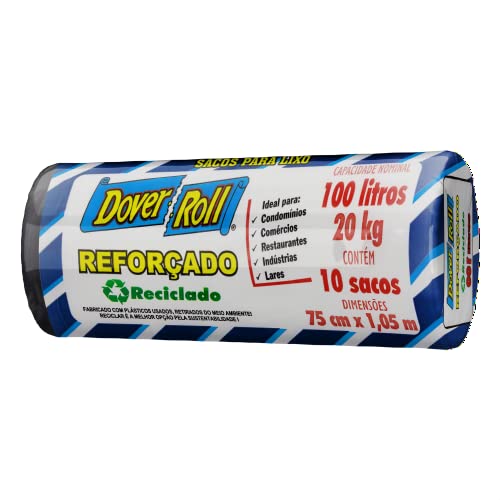 Dover-Roll Reforçado Reciclado 100L Preto, rolo com 10 Sacos para Lixo