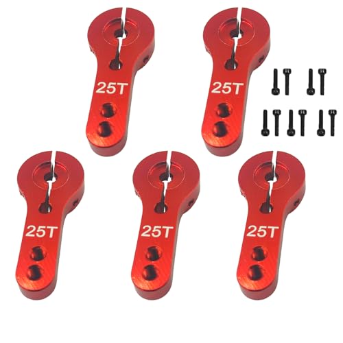 5Pcs 25T Aluminum Servo Horns M3 Threads Metal Steering Arm 25T Steering Arm for RC Car Truck Buggy Airplane(Red)