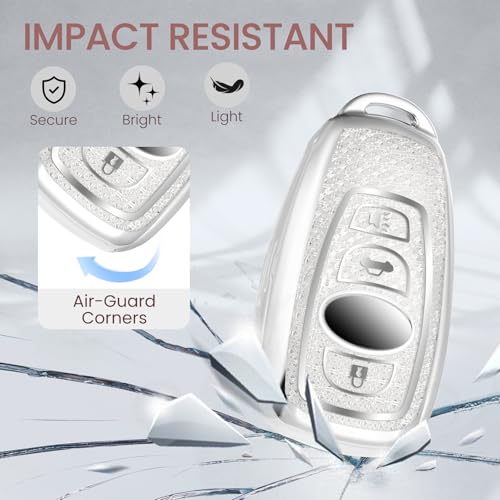 Image of Car Key Fob Cover for Subaru, Rhinestone Wristlet Case, White | Wear-resistant TPU shell, non-stretch rhinestone wristlet, daily splash, scratch and drop protection, normal signal use