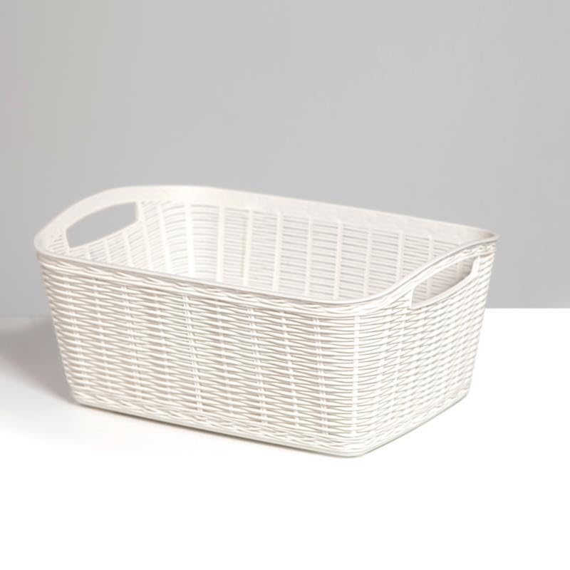 Cesta de almacenamiento de plástico, color blanco crema, 38 x 29 cm