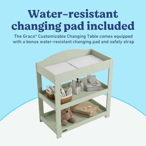 Image of Graco Customizable Changing Table with Water-Resistant Changing Pad (Sage) - Customizable Modern Flat or Classic Arched Headboard, Changing Pad Included