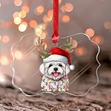 Malteser mit Geweih Weihnachtsschmuck Hunderasse Hund Kind Tier Schmetterling Weihnachtsbaum Ornament Andenken Hund Mama Hund Papa Welpenliebhaber Acryl Weihnachtskugel für festliche Feiertage