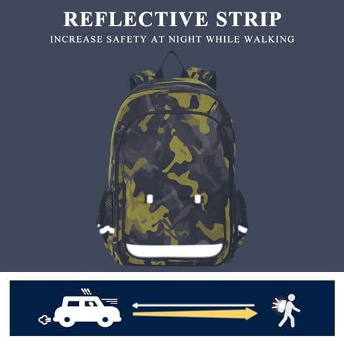Black Yellow Camouflage Backpack for Girls Boys Women Men, Camo Daypack Backpacks School Bag Laptop Bookbag Rucksack for School Travel Work Camping Hiking4