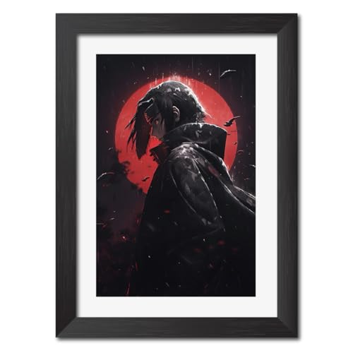 Image of TenorArts Itachi Poster Naruto Anime Laminated Posters Photo Frame Painting with Matt Finish Black Textures (12inches x 9inches)
