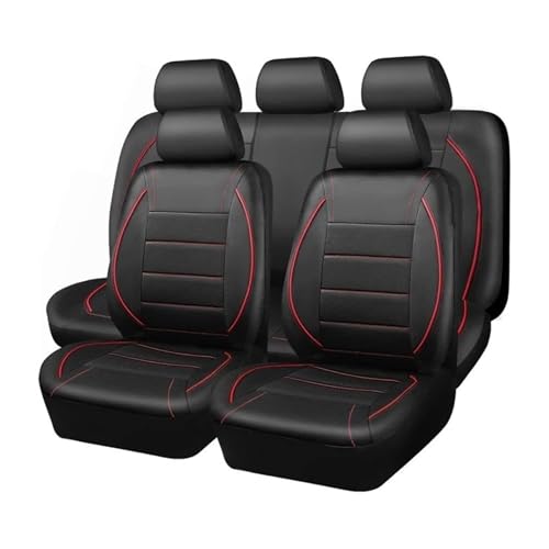 Hsolumen Car Seat Covers for Chery Omoda 5 C5 2017-2026, Leather Waterproof Front Rear Seat Protectors Non-Slip Breathable Seat Protector,C/Black Red