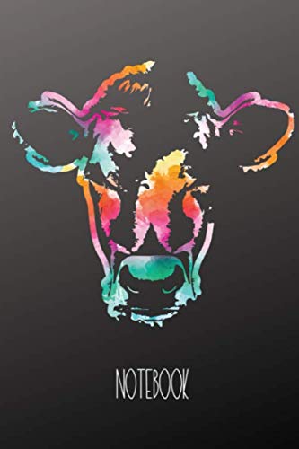 Notebook: Cow Notebook, Cow Head Watercolor Art, Love Cows, Blank Line Ruled Journal - 120 Pages 6" x 9"