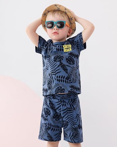Image of Boys Summer Outfits Toddler Cotton Clothes Hawaiian Camo Dinosaur Clothing Set Short Sleeve T-Shirt and Short 4-8T