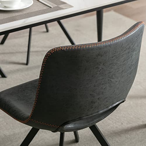 Zhenghao Set Of 6 Mid Century Modern Dining Chairs, Accent Faux Leather Dining Room Chair With Hollow Back, Swivel Armless Side Chair With Metal Legs For Kitchen/Living Room/Office, Black #TOP5