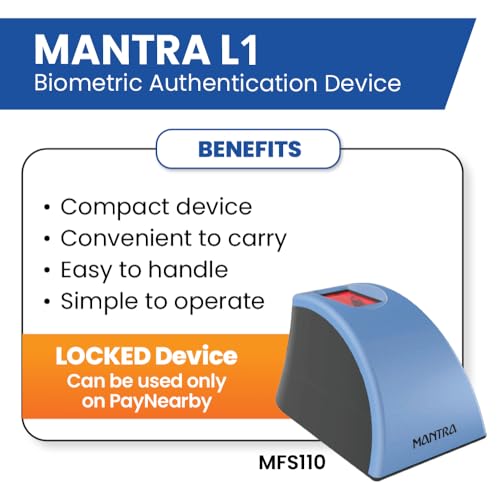 Image of Mantra MFS110 L1 Fingerprint Scanner | Locked Biometric Device for PayNearby Network | RD Service Enabled | Type C OTG | 500 DPI Optical Sensor | STQC Certified