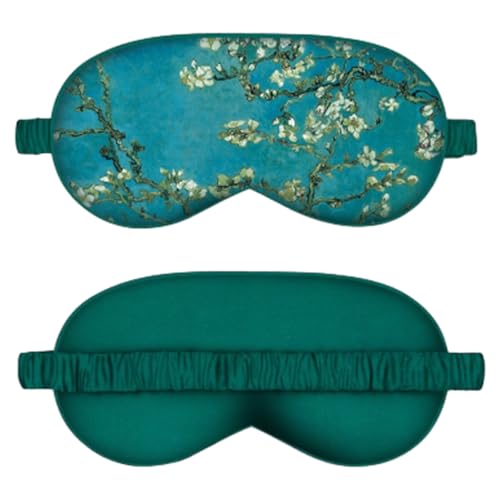 Antifaz para dormir de seda con bandas ajustables, antifaz ajustable para mujer, verde floral, cómodo y súper suave, ayuda para dormir para viajes de yoga, bloquea la luz