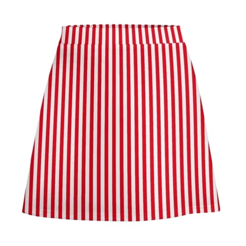 Candy Striped Woman Red and White Cute Mini High Waist Pattern Skirt Big Size 3XL 4XL