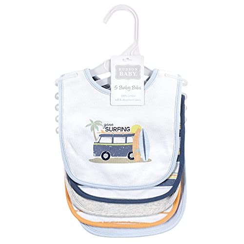 Image of Hudson Baby Unisex Baby Cotton Bibs, Gone Surfing, One Size