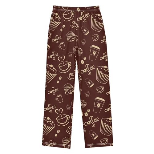 ZZXXB Coffee Bean Print Boys Long Pants Soft Trousers Elastic Waist Kids Lounge Bottoms with Pockets S-XL