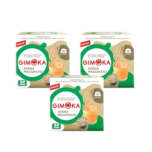 Gimoka, Bebida Soluble de CAFÉ Y AVENA - 48 Cápsulas - Compatibles con Máquinas de Café Nescafè Dolce Gusto - Producido en Italia - 3 Paquetes de 16