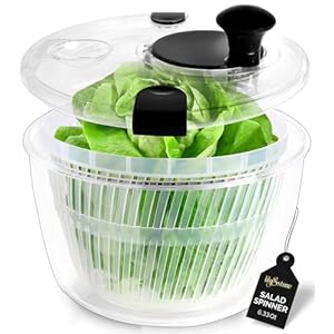 lily&stone Large Salad Spinner with Plastic Fruit Bowl, Drain, & Colander – Produce & Lettuce Spinner, Vegetable Dryer, Fruit Washer, Easy & Compact Kitchen Tool – Pasta & Fries Strainer – 6.33 Qt