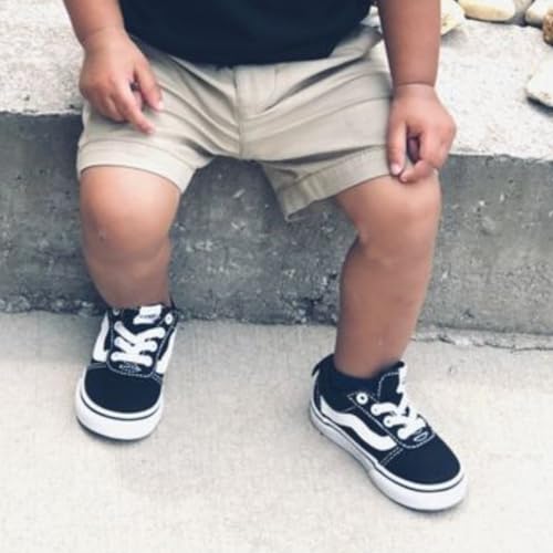 Tênis Baby Infantil Básico Escolar Old Skool Cadarço Van Ns (Preto Com Branco, BR, Criança de 4 a 8