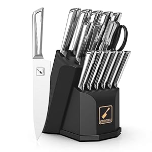 Knife Set, imarku 16 PCS Kitchen Knife Set with Block, High Carbon Stainless Steel Ultra Sharp Knife Block Set with Hollow Handle and Removable Block, Dishwasher Safe Kitchen Knives