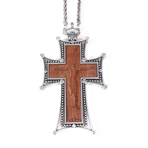 Nazareth Store Antique Silver Cross Pendant with White Stone Handcrafted