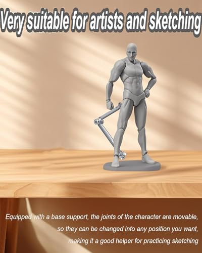 Image of Body Kun, Gray Male Desktop Figure Model, 14 cm Height, Includes Accessories, Ideal for Drawing, Painting, Photography, and Home Decoration, Figure Model for Sketching, Painting, Drawing