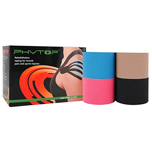 K Tape Kinesiologie 4 Rouleaux Multipack, Non Coupée 5cm x 5m Bande Sport, Adhésif Fort pour Soutien Musculaire, Stabilité Articulaire & Amélioration des...
